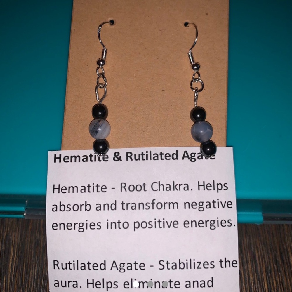 Hematite and titillated agate chakra earrings